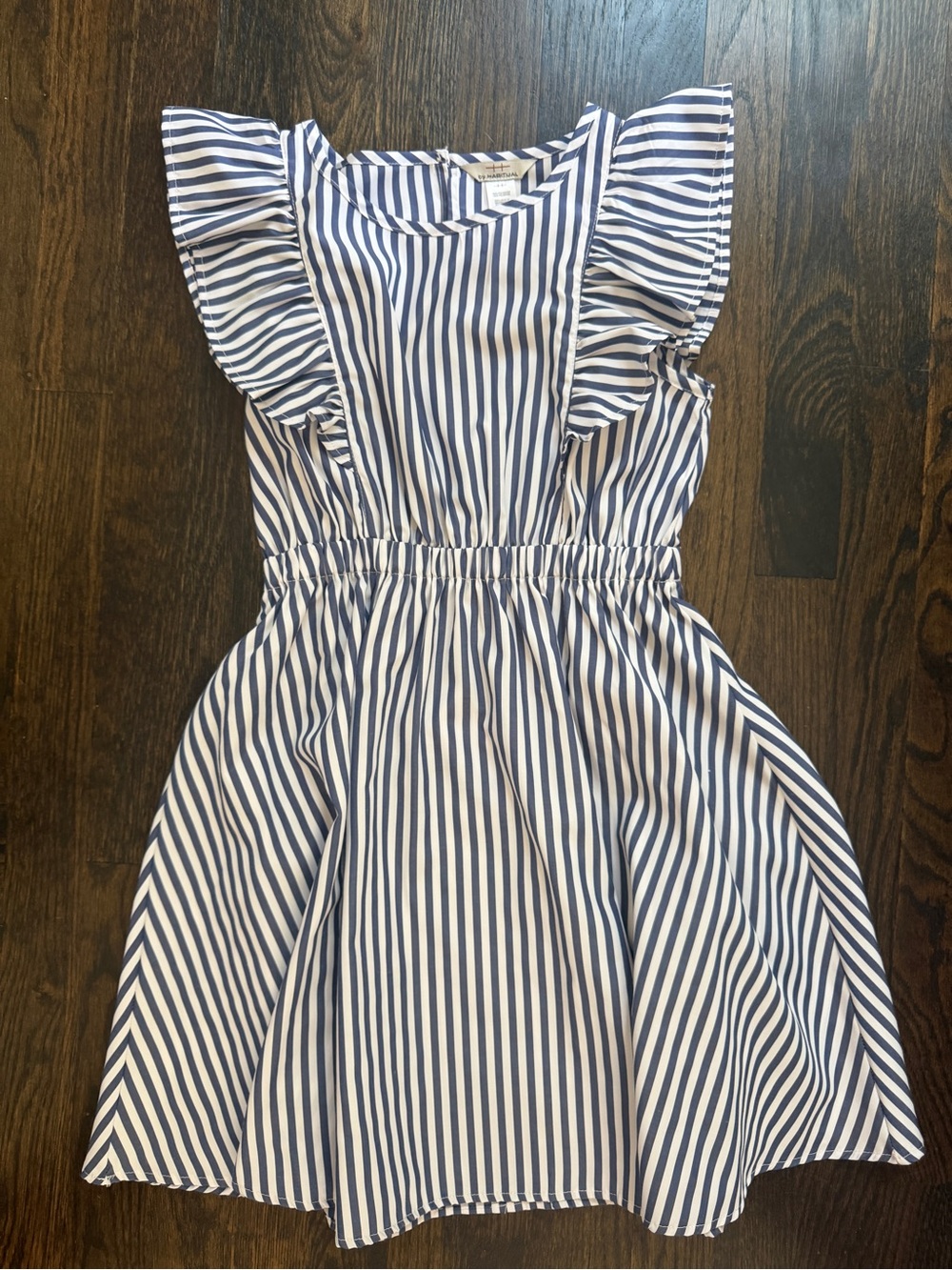 H by Habitual Striped Blue and White Ruffle-Sleeve Casual Dress for Girls